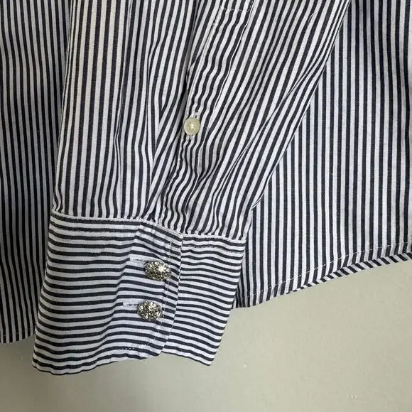 J.Crew Women Button Down Shirt Size 18 Navy White Stripe Jeweled Buttons Cotton - Picture 4 of 14
